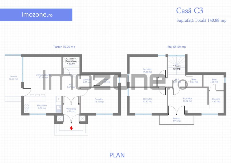 Otopeni, vila individuala P+1, 4 camere, 3 dormitoare, 3 bai, 131 mp utili, teren 350 mp